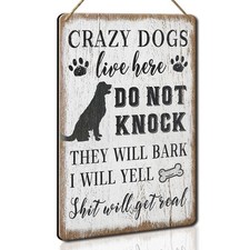 Wood Decorative Signage, DOGSlivehere, 12 x 8 inches, Funny Front Door Sign f...