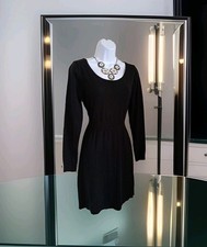 Old Navy Sweater Dress M Black Scoop Neck Ribbed Waist Long Sleeve Cotton Blend 