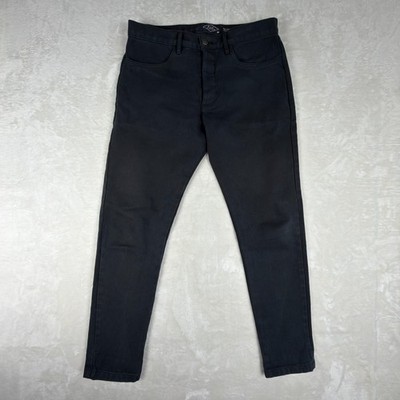 Alex Crane Jeans Herren 32 schwarz Cham Knopfleiste spitz zulaufend Twill Tas...