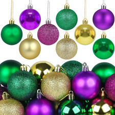 24 PCS Mardi Gras Hanging Ball Ornaments 2" Purple Green Yellow Party Decor