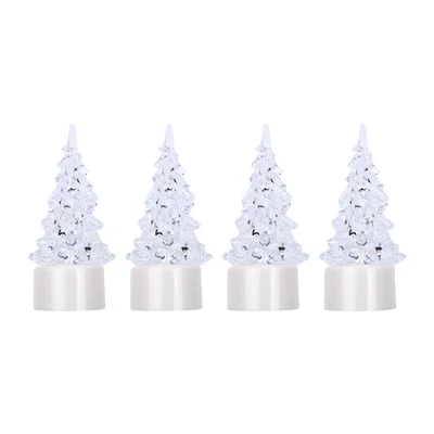 SnowTime 10cm Acrylic LED Trees Pack of 4 Colour Changing Christmas Décor