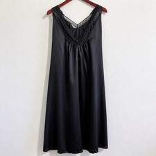 Vintage Bert Yelin for Iris Black Satin Nightgown Large Lace Gothic Romantic