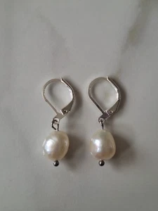 Tami's Jewelry Silver Earrings with White Baroque Pearls