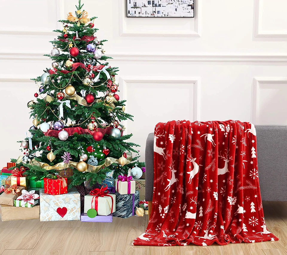Manta polar súper suave de terciopelo de lujo estampados navideños - decoración del hogar con tema de vacaciones Foto 2 de 4