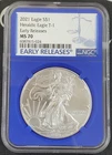 2021 US Silver Eagle "T-1"-1 oz .999 Fine Silver-NGC MS70 Early Releases