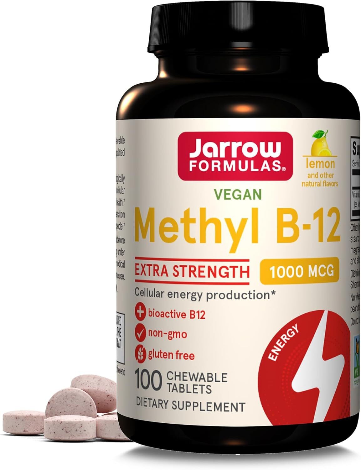 Jarrow Formulas Vegan Methyl B12 1000mcg Lemon, 100 Chewable Tab, Extra Strength