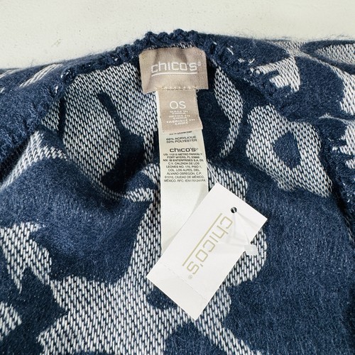 Chicos Ruana Wrap Blue Paisley Swirl Jacquard Ruana Shawl Boho Coastal Grandma - Picture 2 of 4