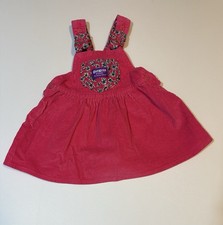 Vtg Osh Kosh B'Gosh Pink Floral Overall Dress Sz 2T Bow Back USA Made Corduroy