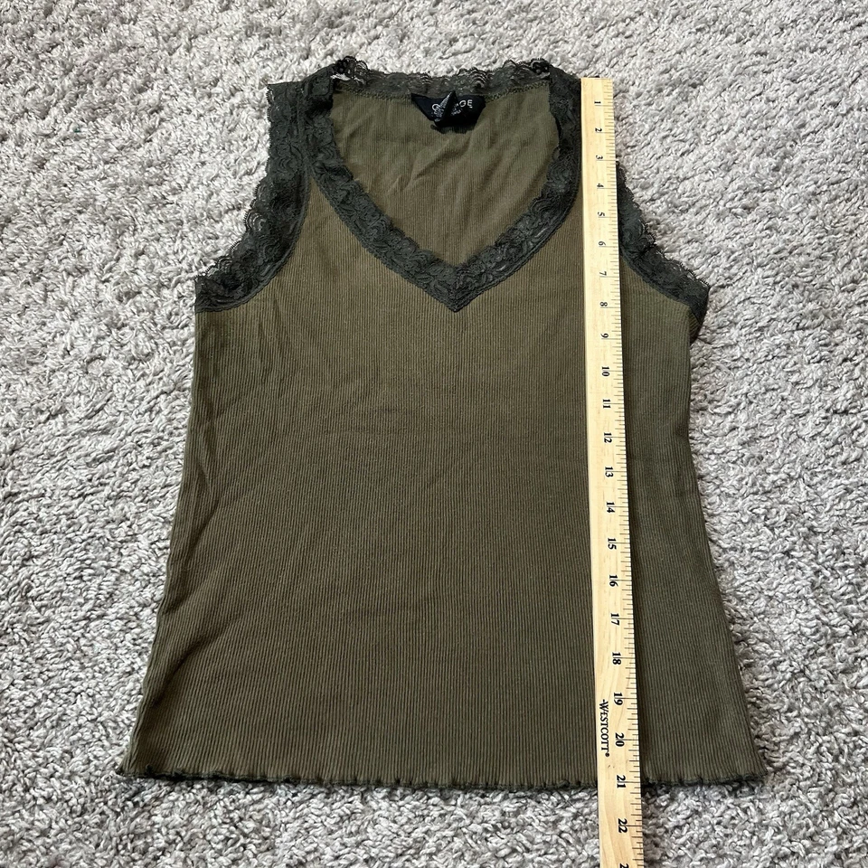 Винтажный Y2k темно оливковый армия зеленый женщин кружева Майка средний ребристый Fairycore - Изображение 3 из 4