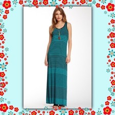 VINCE CAMUTO Rich Teal Blue/Black Adobe Stripe Tank Jersey Maxi Dress ( S ) NWT