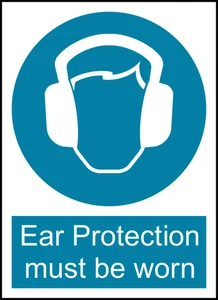 Ear Protection Must Be Worn Safety PPE Warning Self Adhesive Vinyl Sticker