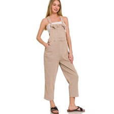 Zenana NWT Hazen Knot Strap Overalls Jumpsuit Sz M Tan Beige Womens