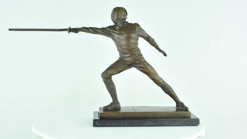 Signed Bronze Art Deco Style Art Nouveau Style fencing Sculpture Statue - Picture 1 of 12