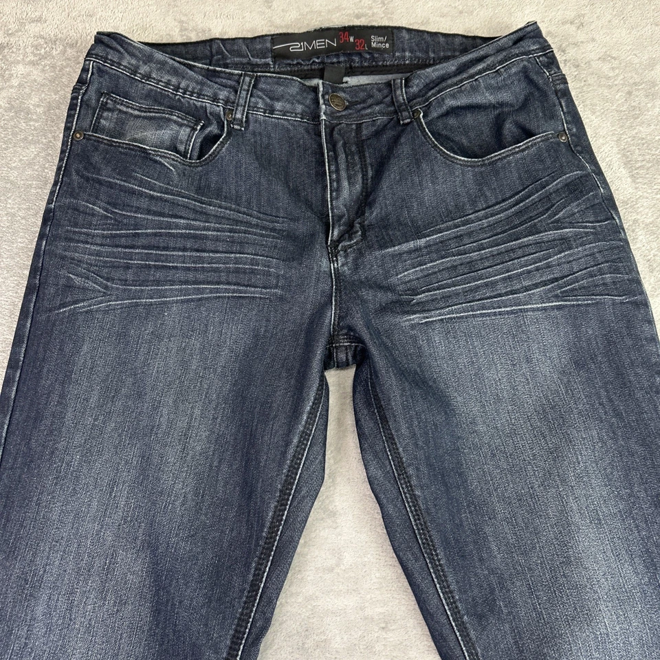 Pantalones de mezclilla 21 HOMBRES para hombre talla 34 X 32 azul oscuro 5 bolsillos ajustados susurrados Foto 2 de 4