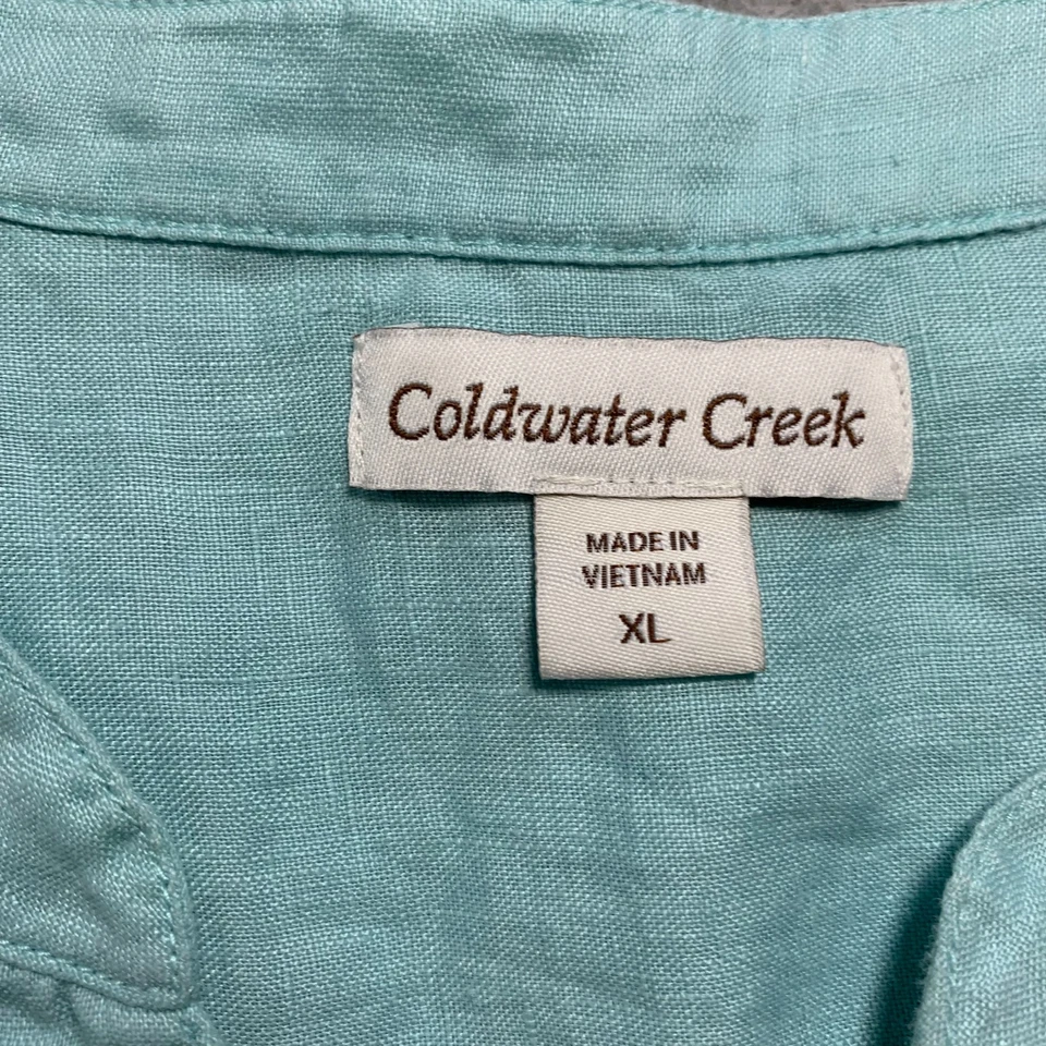 Blusa Coldwater Creek para mujer XL Top túnica de lino azul claro transparente Foto 3 de 4