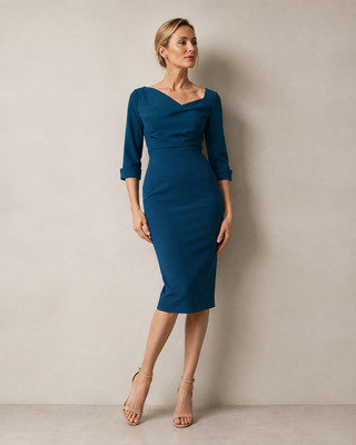 black dress for christmas Dinner Date Night Pleated Midi quality materials B-AllInOne Buy White Puff Sleeve 尺寸:30