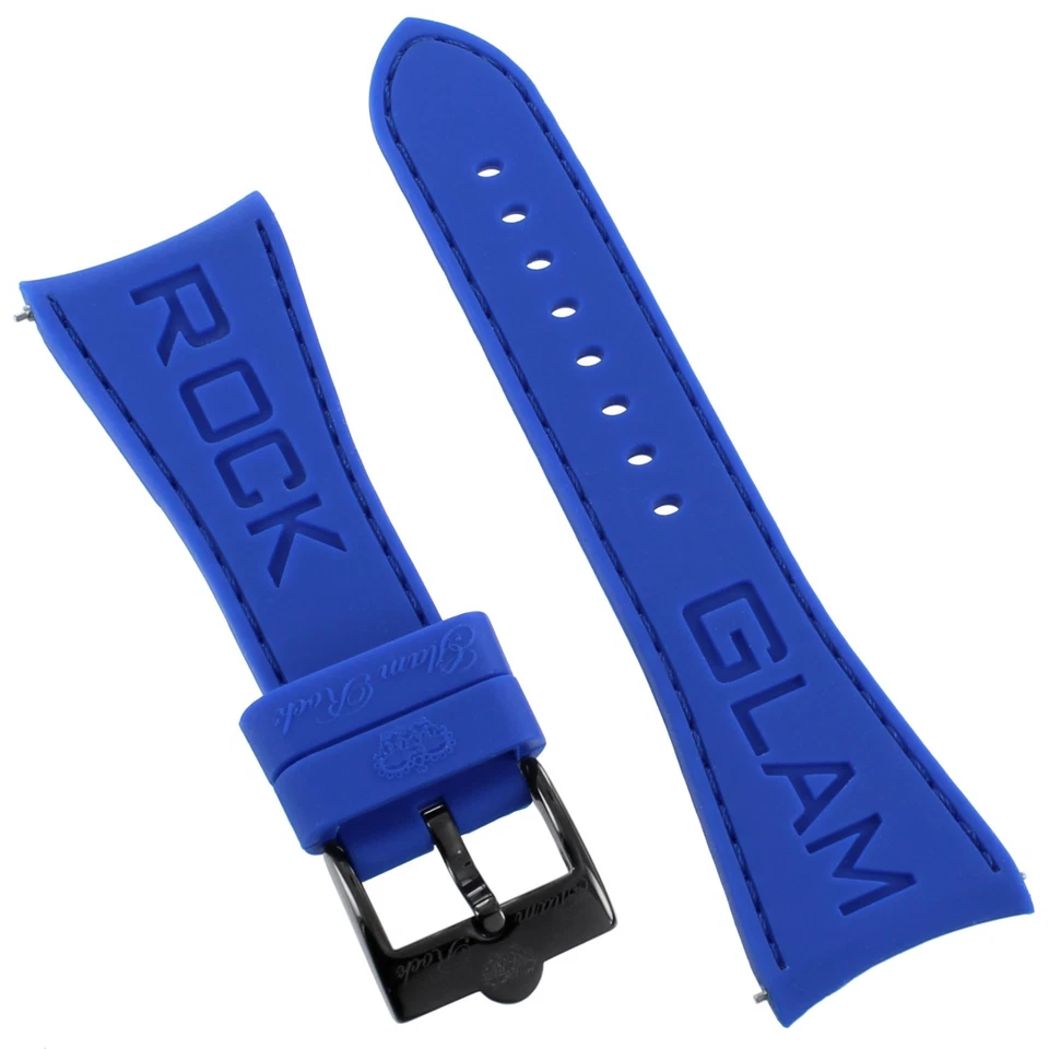Pulseira de relógio Glam Rock de alta qualidade costurada azul silicone extremidade curva 26 mm - Imagem 3 de 4