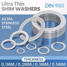 Shim Washers 0.1mm / 0.2mm / 0.3mm / 0.5mm Thick DIN 988 Stainless Steel A2