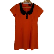 Sourpuss Womens Peter Pan Collar Mini Dress XL Orange Stretch Pinup Twee Goth