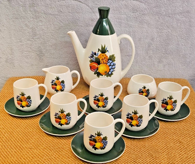 Vintage 50er Jahre Carlton Ware Triform Kaffeeservice ~ tropischer Obstkorb ~ 15 Teile
