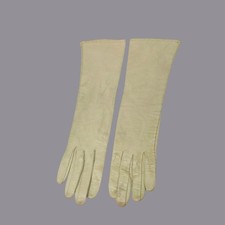 Vintage Gloves 7 Cream Leather Elbow Silk Lined
