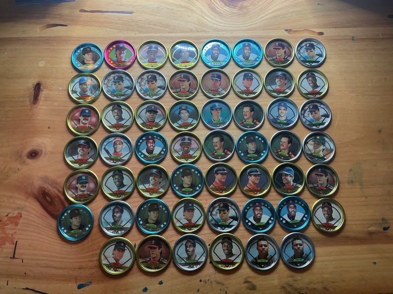 Assorted 1990 Topps Metal Coin/Caps Baseball Cards 54 total/some duplicates 