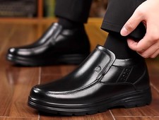 Casual Men Round Toe Slip On Leather Warm Thick Ankle Boots Winter Shoes size