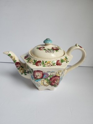 Vintage Sadler teapot  distinctive Hexagon with colorful Flowers Made in England