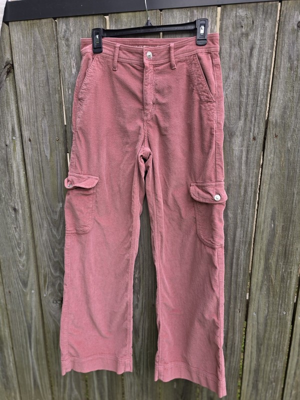 American Eagle Outfitters Pink Corduroy Cargo Wide-Leg Pants Stretch Pockets S 4