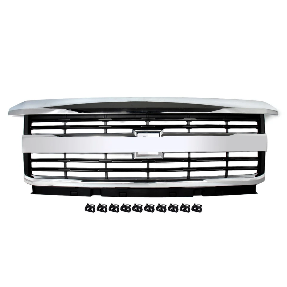 Front Upper Grille Chrome Black For 2015-2019 Chevrolet Silverado 2500HD 3500HD Foto 2 de 4