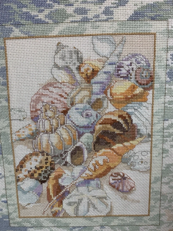 Finished - Bucilla Cross Stitch Tranquility 42433 Seashells Beach Nautical - Image 2 of 4