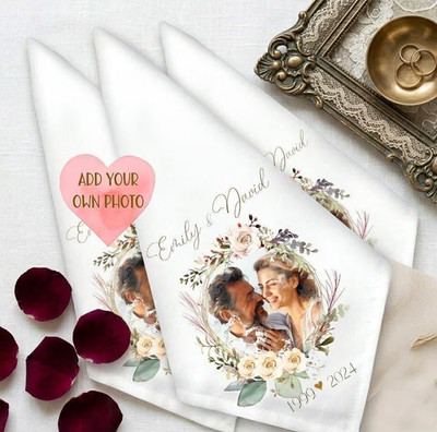 Foto Personalisiert Hochzeit Stoff Servietten Set, Tischkleidung, Jubiläumsgeschenk