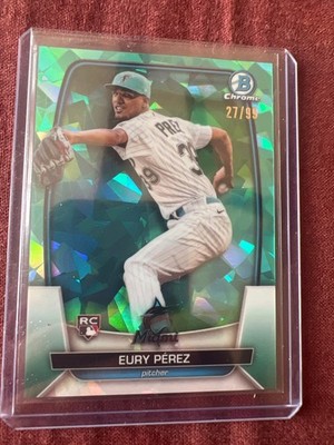 2023 Bowman Chrome Sapphire Aqua 27/99 Eury Perez Eury Pérez #90 Rookie RC