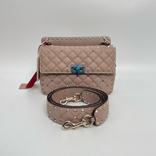 Valentino Rockstud Spike Flap Shoulder Bag Quilted Leather Nude Pink 2 Way AUTH