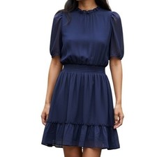 EXPRESS Royal Purple Chiffon Ruffle Trim Elasticized Waist Dress NWT $78 Size L