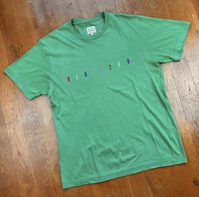Vintage United Colors Of Benetton Green Made In Italy Spell Out T-Shirt Gr. Large
