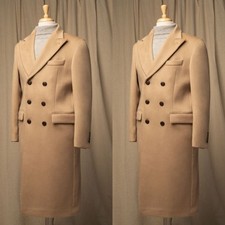 Wool Men Overcoats Peak Lapel Double Breasted Business Winter Men Long Coats