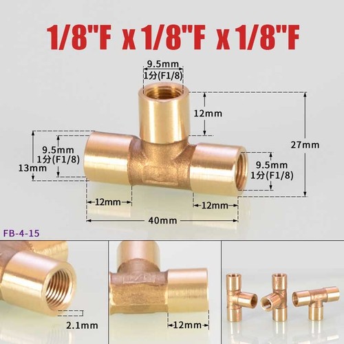 Brass BSP T-Shape Female/Male Thread 1/8" 1/4" 3/4" Tee Connector Pipe Fittings - Picture 9 of 24