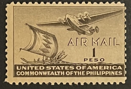 Travelstamps: US Philippines Airmail stamps 1941 Sc #C62 1 Peso Mint MNH OG - Picture 2 of 5