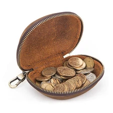 Coin Purse Mini Zipper Pouch Cable Storage Bag Key Holder Crazy Horse Cowhide