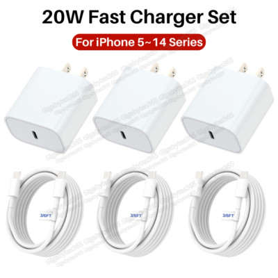 3Pack PD 20W USB C Type C Adapter Fast Charger Cable For iPhone 14/13/12/11/XS/8