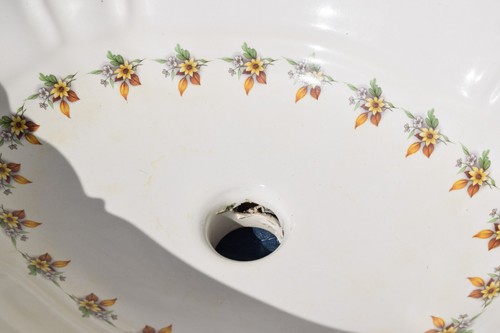 Vintage Painted Italian Porcelain Scalloped Drop In Sink Basin Garden Italy Hand - Picture 6 of 11