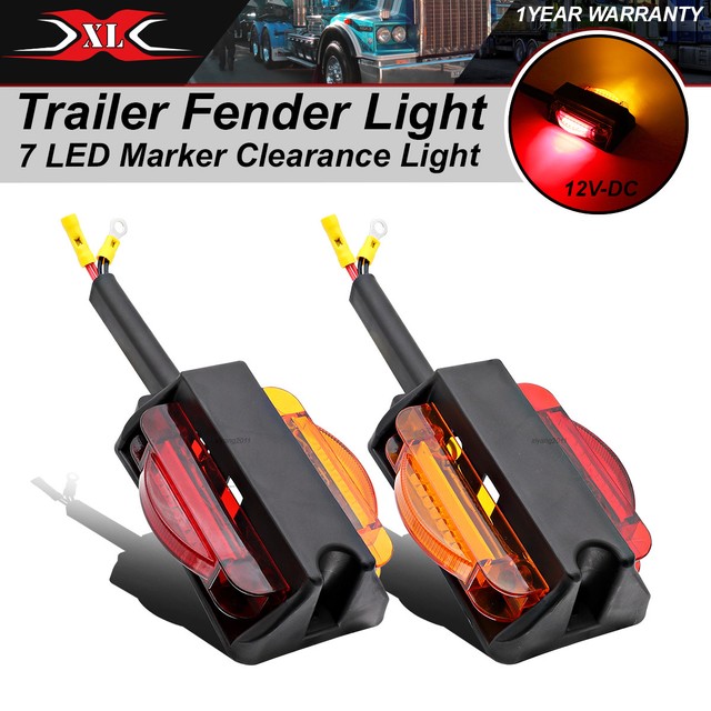 2 X Amber Red 7 LED Double Face 4" Fender Marker Clearance Trailer