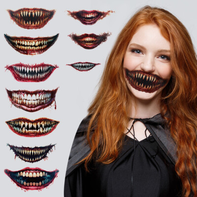 Halloween Grusel-Tattoos - 12 Stück Temporäre Gesichtstattoos Für Kostüm