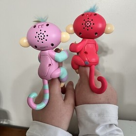 Lot of 2 Monkey Fingerlings Pink & A Striped One WowWee Interactive Toys