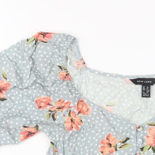 New Look Womens Multicoloured Geometric Viscose Cropped Blouse Size 12 V-Neck - Picture 5 of 10