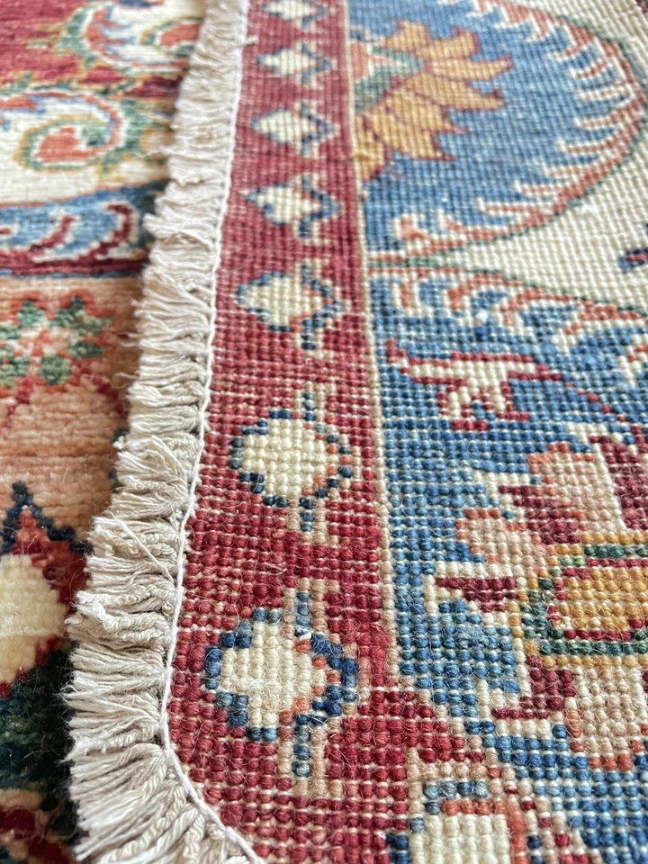 Geometric Round Super Choobi Oriental Rug Wool hand-knotted 5’7”x5’10” Carpet - Image 4 of 4