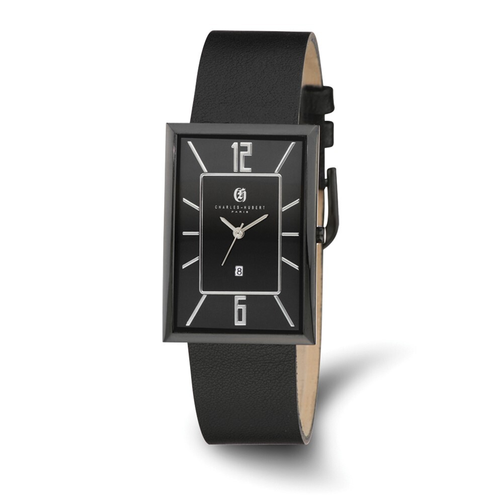 Ladies Rectangular Crystal Black Dial Watch by Charles Hubert Ladies Rectangular Crystal Black Dial Watch by Charles  main image 2