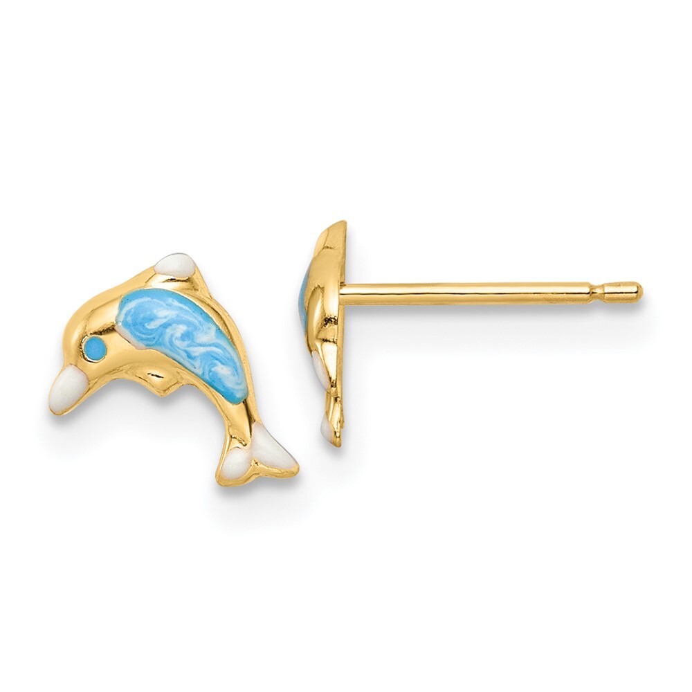 ★orogee★ Dolphin Constellation Stud Pleats PantsYellow Bei 14k Yellow Gold Polished Enameled Dolphin Stud Earrings 0.32