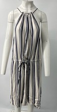 Ulla Johnson White/Navy Striped Halter-Neck Drawstring Dress sz 6